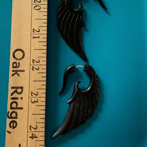 Fake gage earrings. Hand carved. - Picture 3 of 5